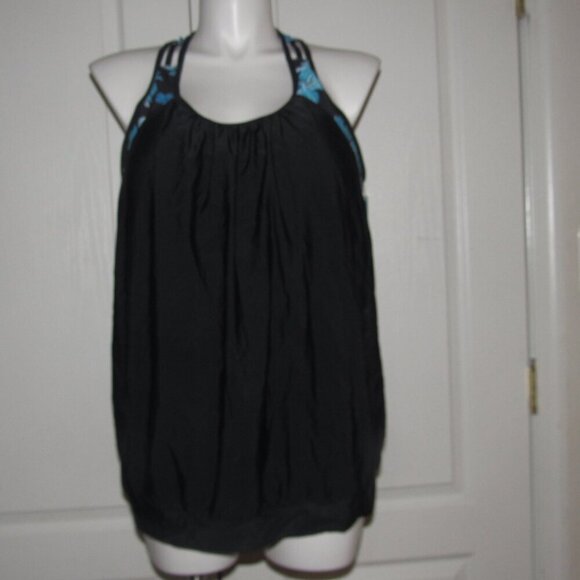 YONIQUE Blouson Tankini Black Floral Swim Top Plus Size 22W - Picture 1 of 5